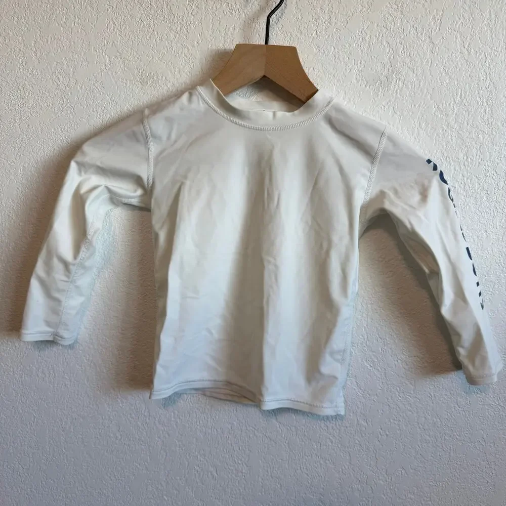 Rugged Butts Boys' UPF 50+ Logo Long Sleeve Rash Guard Swim Top White 3T